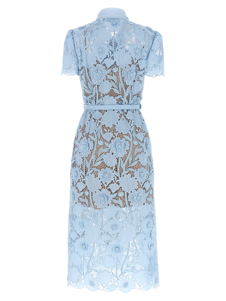 Self Portrait Blue Lace Tie Neck Midi Dresses - Light Blue | b348ab53fc54d0975d7e9dda737f311a618dde56