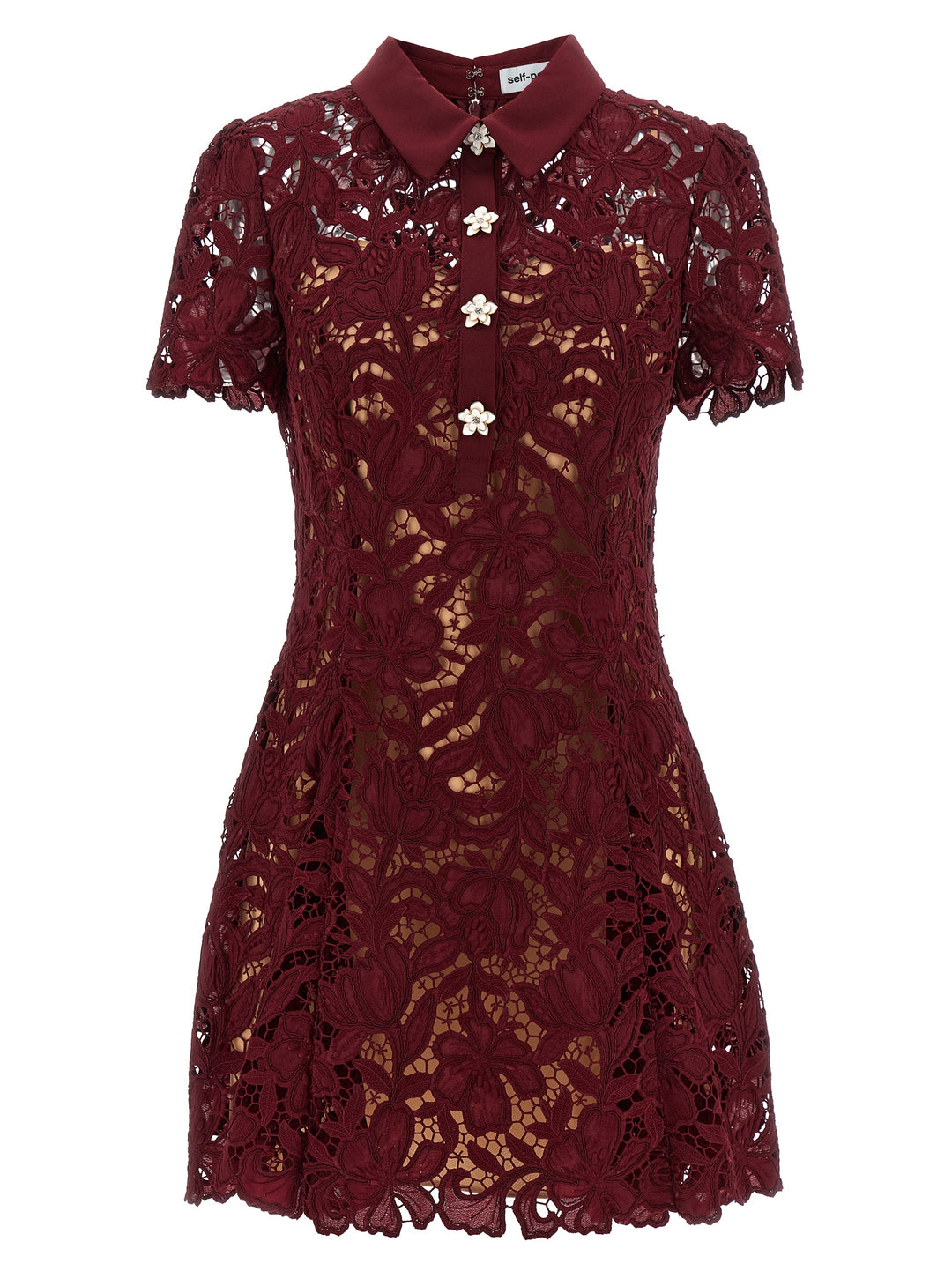 Self Portrait Burgundy Lace Mini Dresses - Bordeaux | b53fa49863fc53c49376781814e5ea561e11dd54
