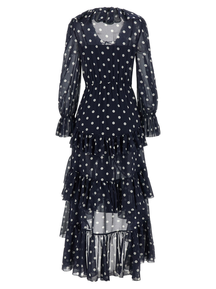 Self Portrait Polka Dot Georgette Ruffle Maxi Dresses - Blue | 94193e3a44ed43f91d96d578dcd8f928aa1e88da