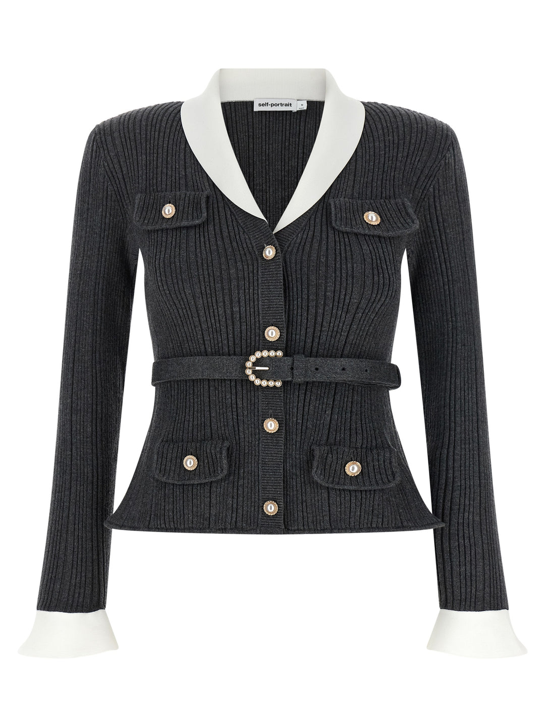 Self Portrait Ribbed Cardigan Sweaters and Cardigans - Gray | 67f3d4b42b8dd877c84d28532a8677a40f15c62e