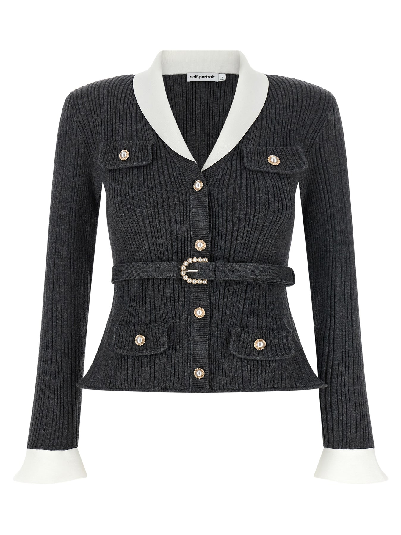 Self Portrait Ribbed Cardigan Sweaters and Cardigans - Gray | 67f3d4b42b8dd877c84d28532a8677a40f15c62e