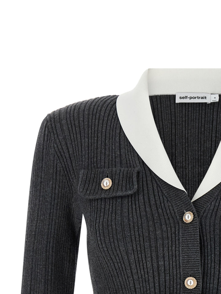 Self Portrait Ribbed Cardigan Sweaters and Cardigans - Gray | 6fdb33a79f5401b9511ef23108a0853e0277bb22