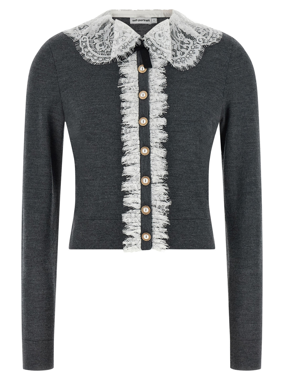 Self Portrait Grey Lace Collar Knit Sweaters and Cardigans - Gray | cd8c6063622ff61fb5e634fd5b8b8579fd2f2f98
