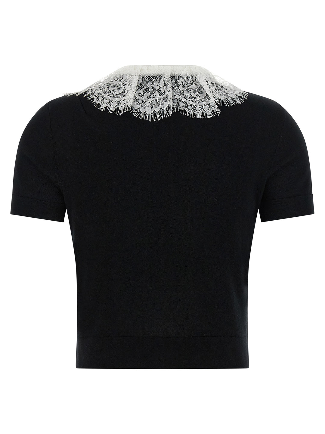 Self Portrait Black Knit Lace Collar Tops - White/Black | 4309bfbcf08e854f943645a09cb3d9501c4aec3e