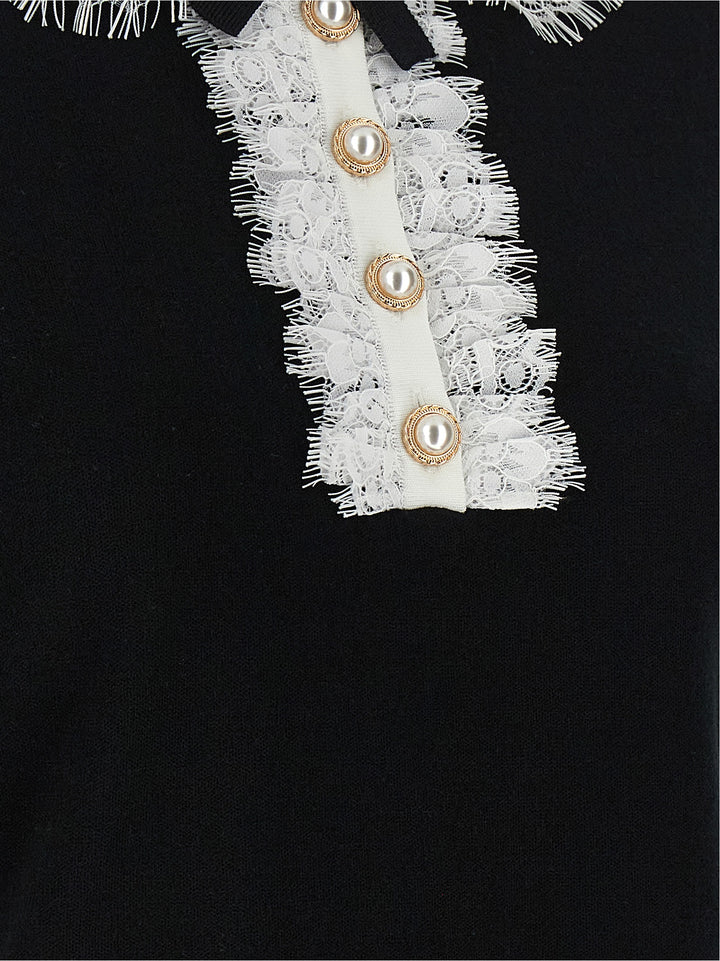 Self Portrait Black Knit Lace Collar Tops - White/Black | 60717915a13397535c1cf401a0a3f8d43ee2701d