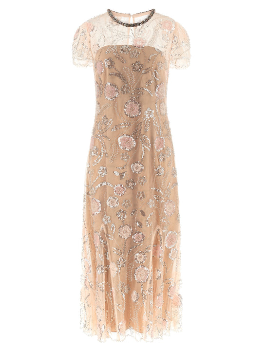 Pink Flower Sequin Embellished Midi Dresses Pink