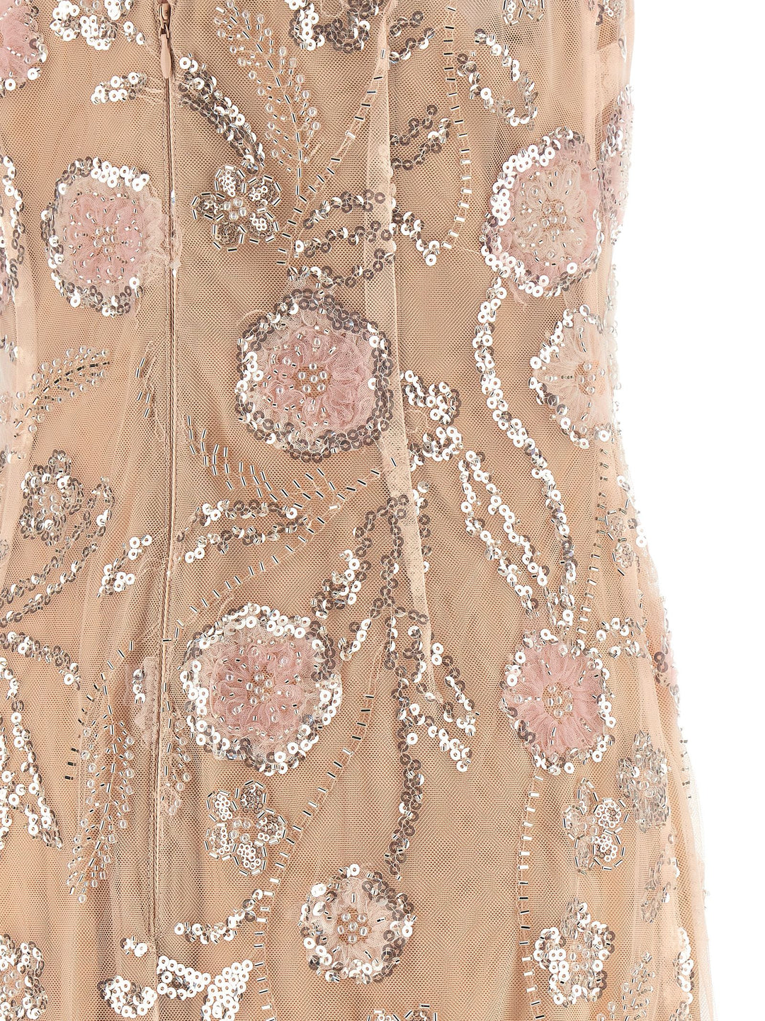 Self Portrait Pink Flower Sequin Embellished Midi Dresses - Pink | 86df67844127bb7b1c2c9cd141a99a4dbd0174e6