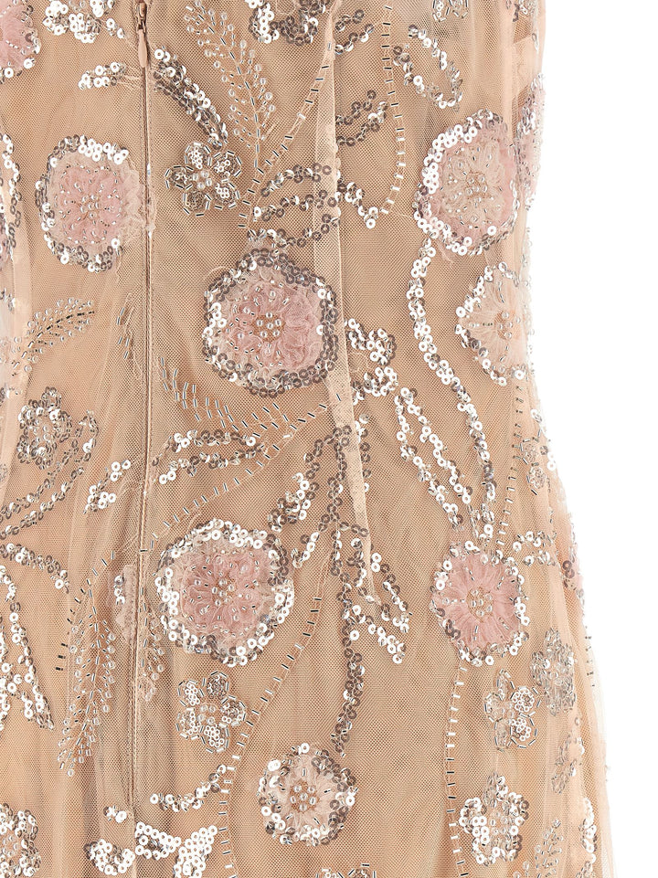 Self Portrait Pink Flower Sequin Embellished Midi Dresses - Pink | 86df67844127bb7b1c2c9cd141a99a4dbd0174e6