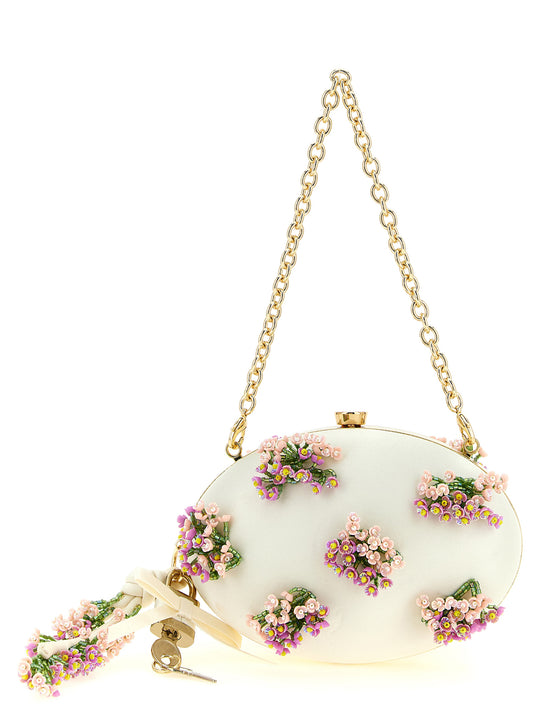 Floral Decoration Bag Clutch White
