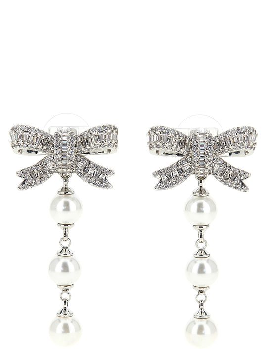 Crystal Bow Pearl Droplet Jewelry Silver
