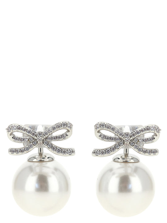 Crystal Bow Pearl Back Jewelry Silver