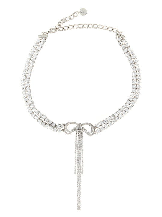Double Crystal Bow Jewelry Silver