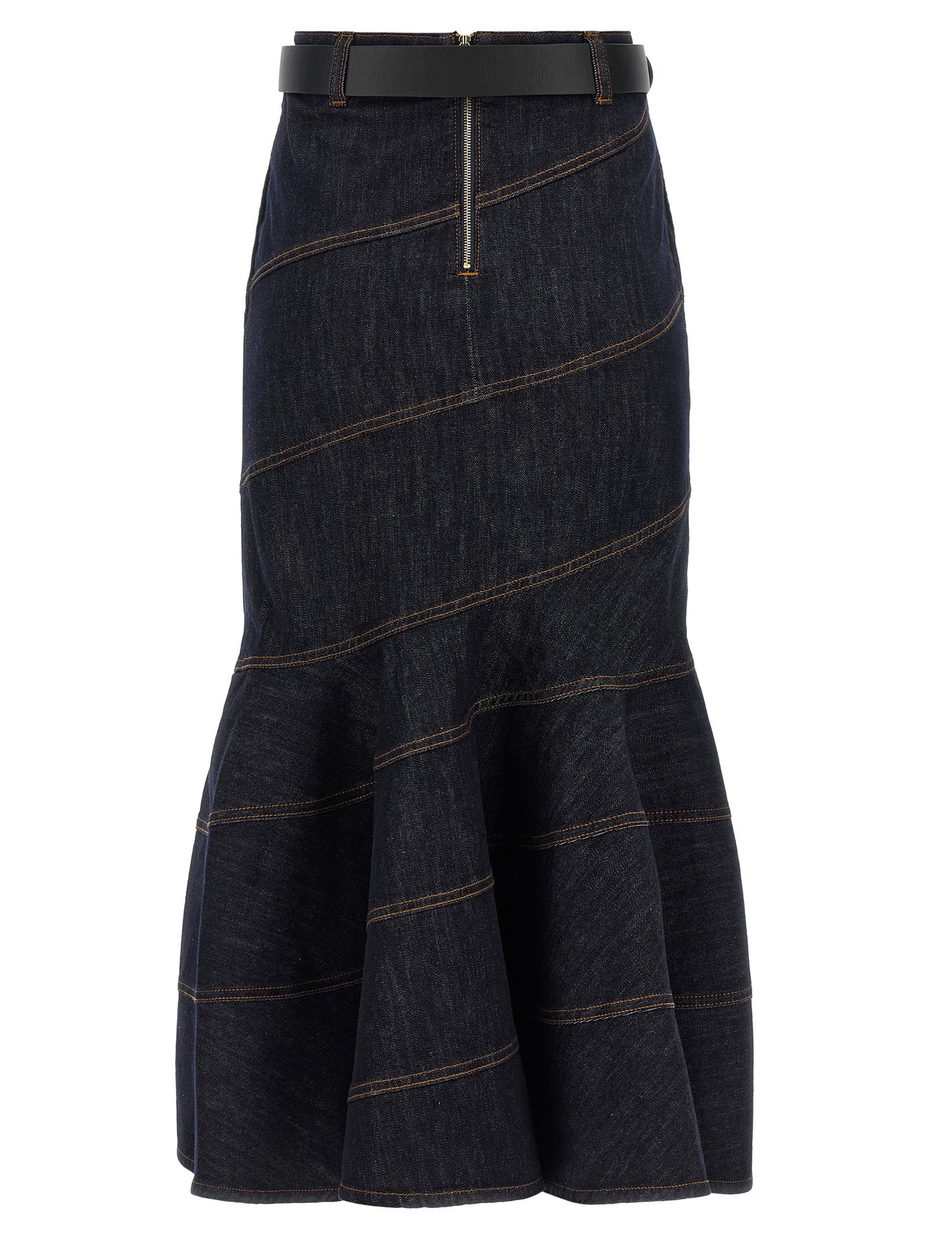 Self Portrait Indigo Denim Belted Midi Skirts - Blue | 7b0446e7189b50a62ea4ebc739b1feb575414261