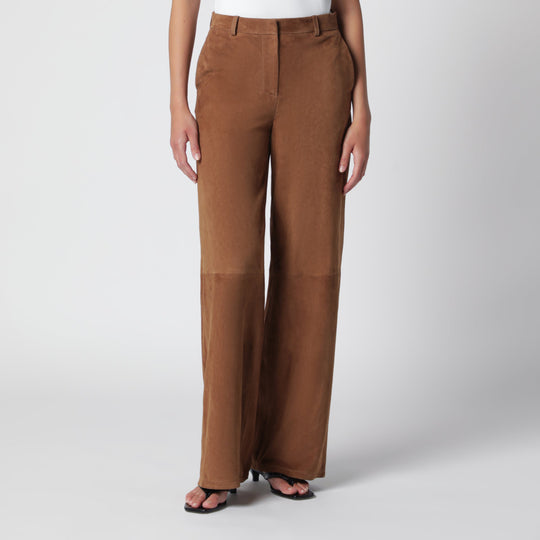 Coda Wide-Leg Trousers In Tobacco Suede Leather