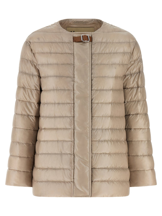 Leather Strap Down Jacket Puffer Jackets Beige