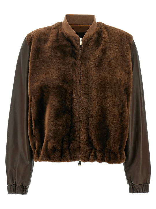 Waistcoat Bomber Jacket Fur Brown