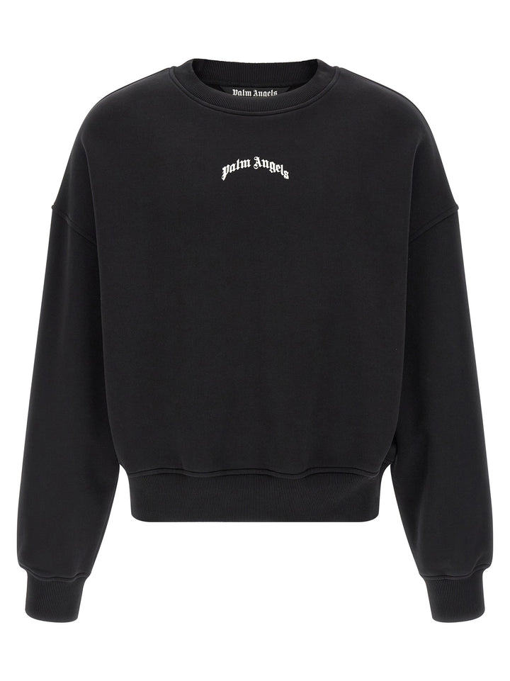 Palm Angels Back Curved Logo Sweatshirt - White/Black | f57a0bdba9977d05ca2d6caffee6297663ac1a55