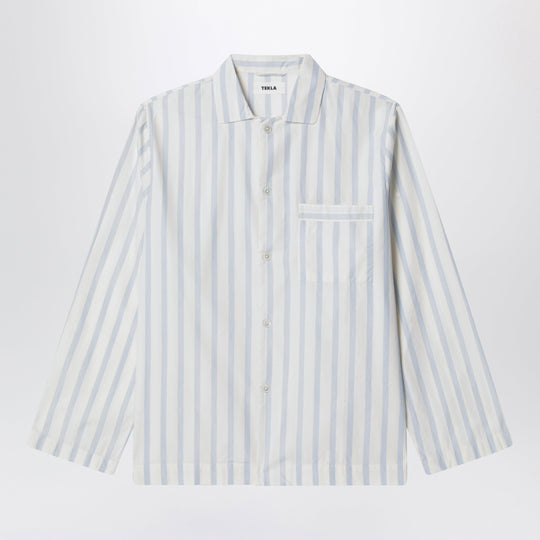 White Pajama Shirt With Light Blue Stripes