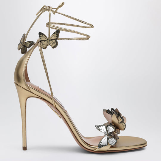 Papillon 105 Metallic Leather Sandals In Soft Gold
