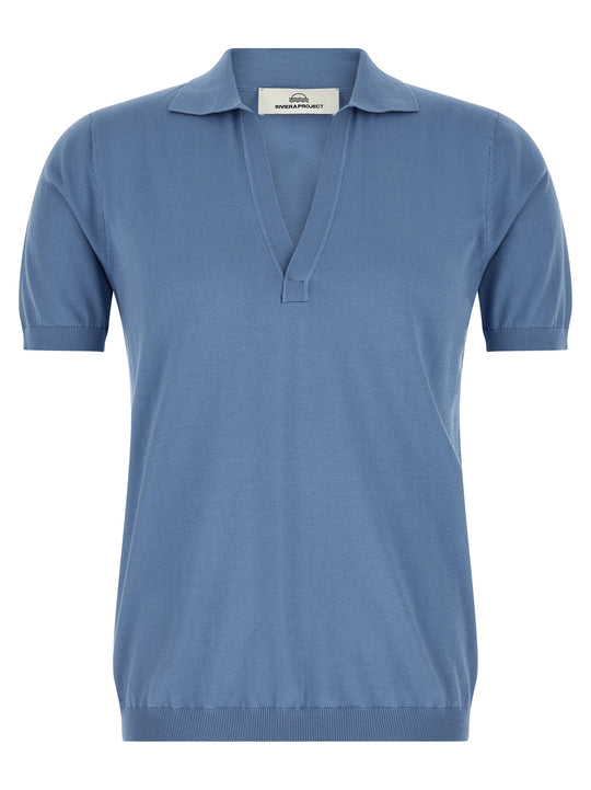 Open Collar Shirt Polo Light Blue