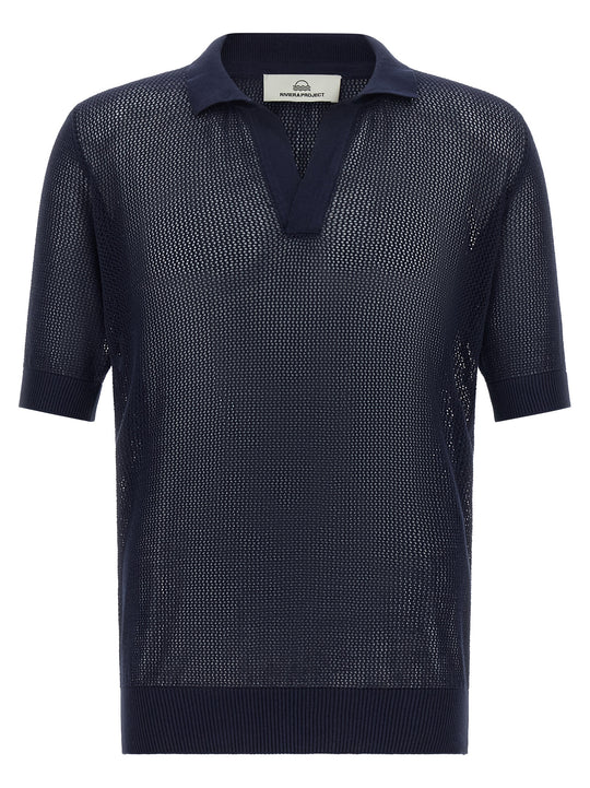 Openwork Cotton Shirt Polo Blue