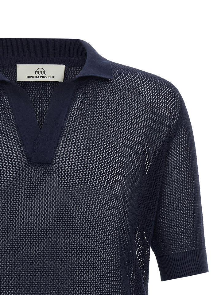 Riviera Project Openwork Cotton  Shirt Polo - Blue | e352af34966c59b6b46bab037c42a90acbe7713a