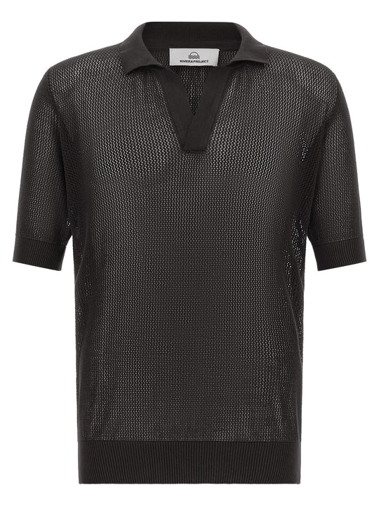 Openwork Cotton Shirt Polo Brown