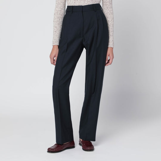 First Class Pants In Navy Blue Wool And Mohair