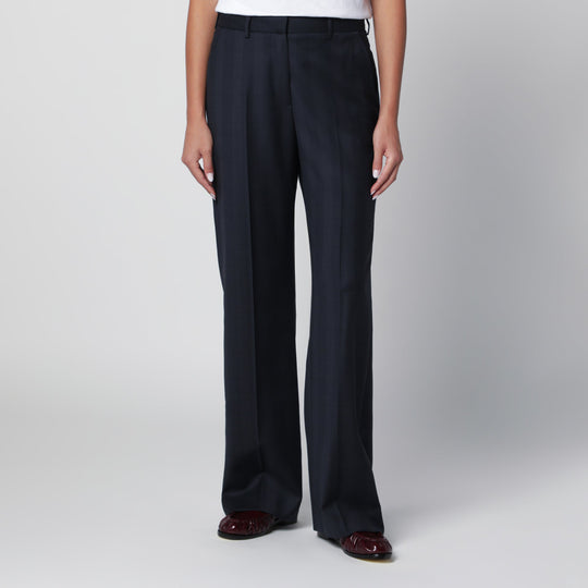 Navy Blue Prince Of Wales Pattern Lundy Trousers In Wool
