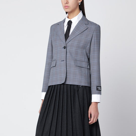 Blue Checked Single-Breasted Blazer