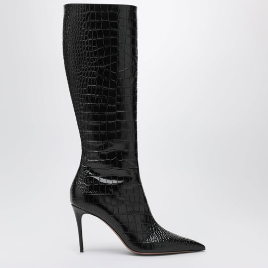 Vera 85 Charcoal Crocodile-Effect Leather Boots
