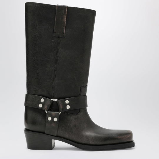 Black Roxy Boot In Brushed Leather