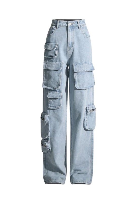 Blue Cotton Cargo Pants