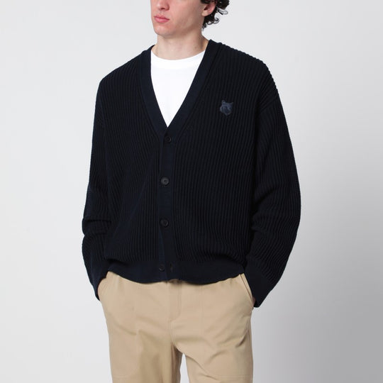 Navy Blue Fox Head Cotton Cardigan