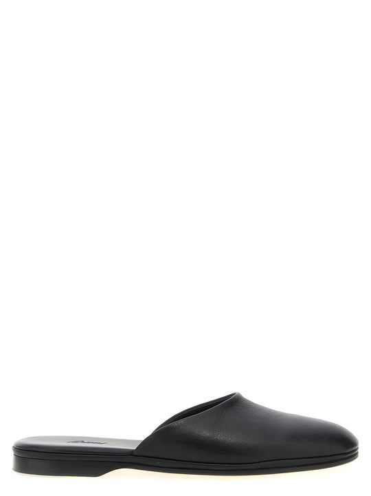 Leather Sabots Flat Shoes Black