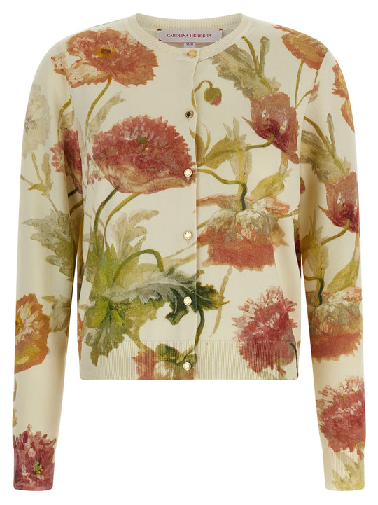 Floral Print Cardigan Sweaters And Cardigans White
