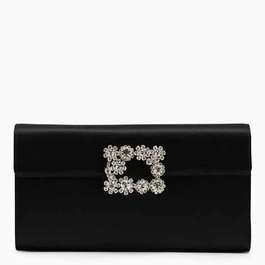 Black Satin Clutch Bag With Buckle