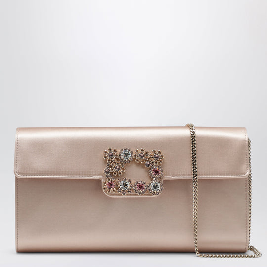 Light Pink Satin Clutch Bag With Buckle