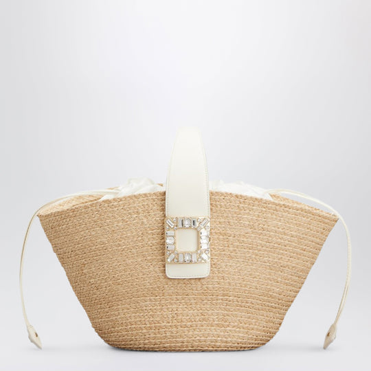 Viv' Skate Shopping Bag In Beige/White Raffia