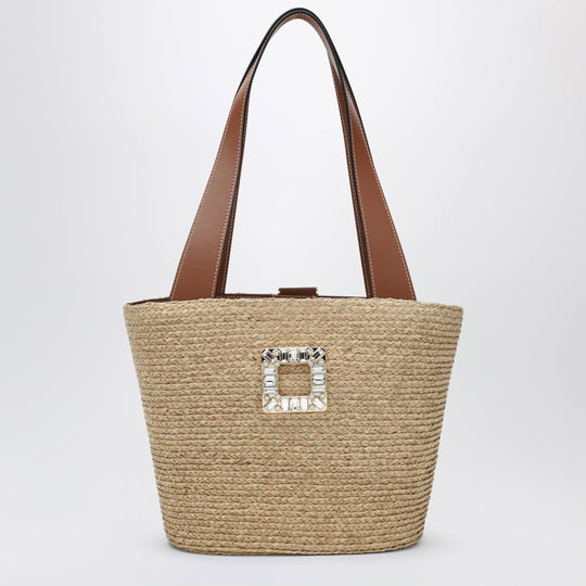 Viv' Skate Shopping Bag In Beige/Cognac Raffia
