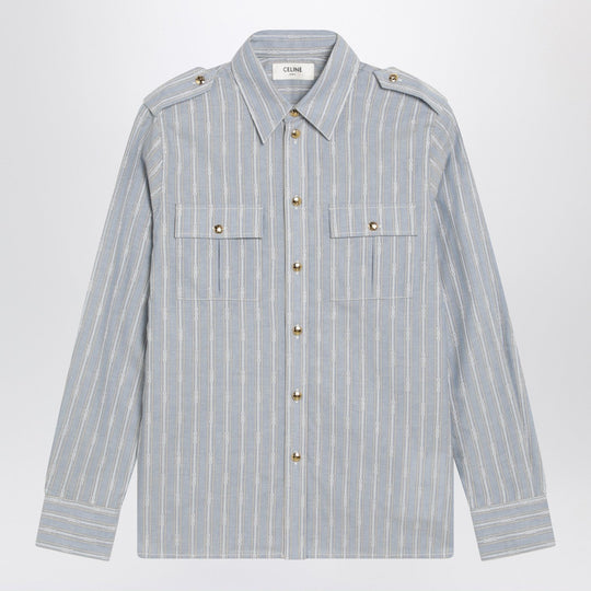 Light Blue Cotton Poplin Shirt With Stripes