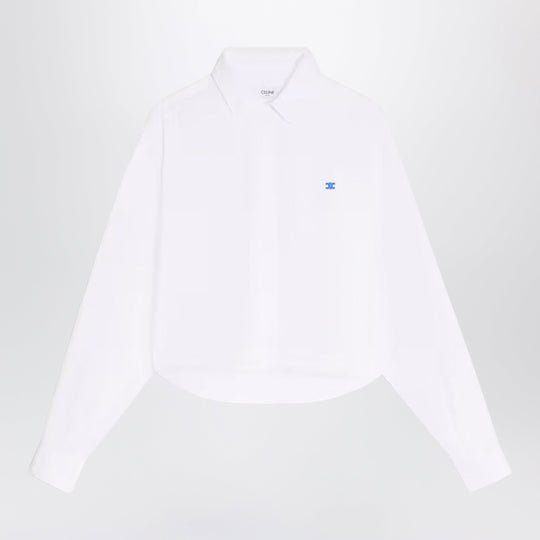 White Cropped Shirt With Triomphe Logo Embroidery