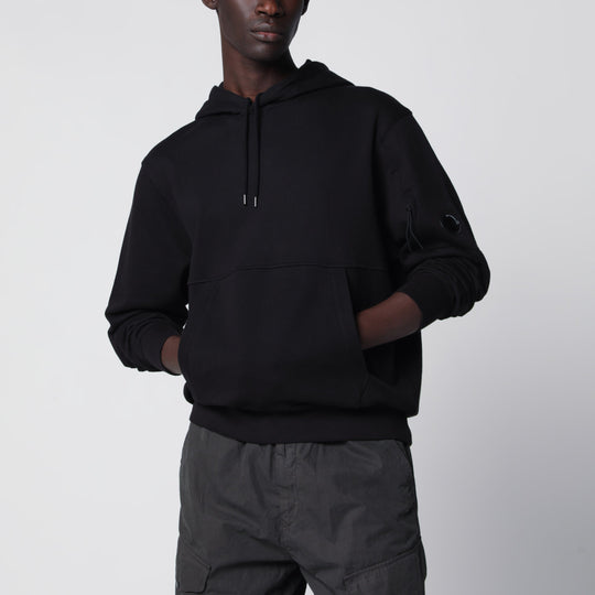 Diagonal-Relief Cotton Fleece Hoodie In Black
