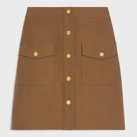 Brown Cotton Skirt With Gold Buttons