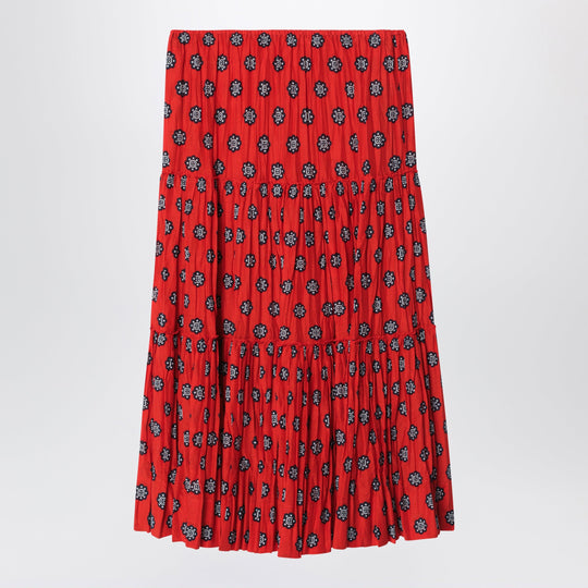 Red Printed Silk And Cotton Voile Skirt
