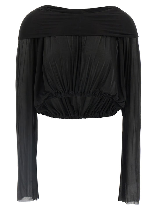 Crooped Hooded Tunic Sweaters And Cardigans Black