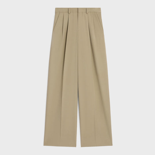 Beige Pleated Trousers In Cotton And Wool Gabardine