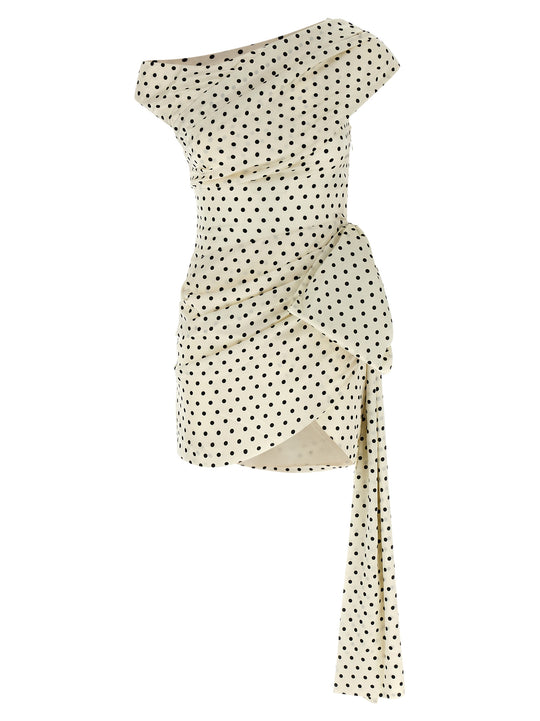 Polka Dot Satin Tie Side Mini Dresses White/Black
