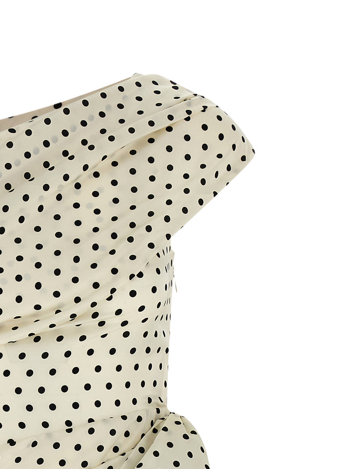 Self Portrait Polka Dot Satin Tie Side Mini Dresses - White/Black | f7a382260cc939617279a2153dcb4038c31ceea2