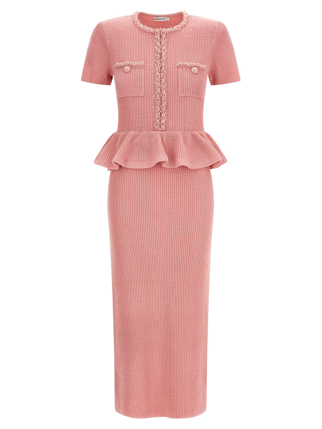 Self Portrait Pink Peplum Knit Midi Dresses - Pink | 4da483fdcead6c1f029d28d9ec6bb71855a903e7